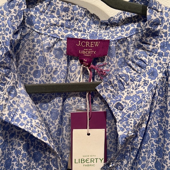 NWT J Crew Liberty Fabric Blue Floral Ruffle Mini Dress - Picture 3 of 9